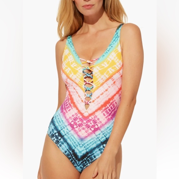 BLEU by Rod Beattie Good Vibrations Lattice Mio One-Piece Swimsuit Color Size 14 - Picture 1 of 4